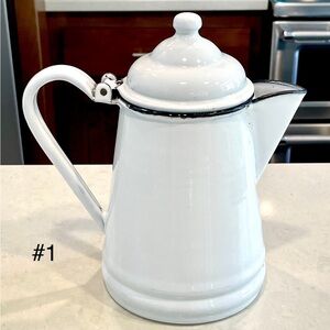 Vintage Enamelware White w/ Black Trim Coffee Pot
